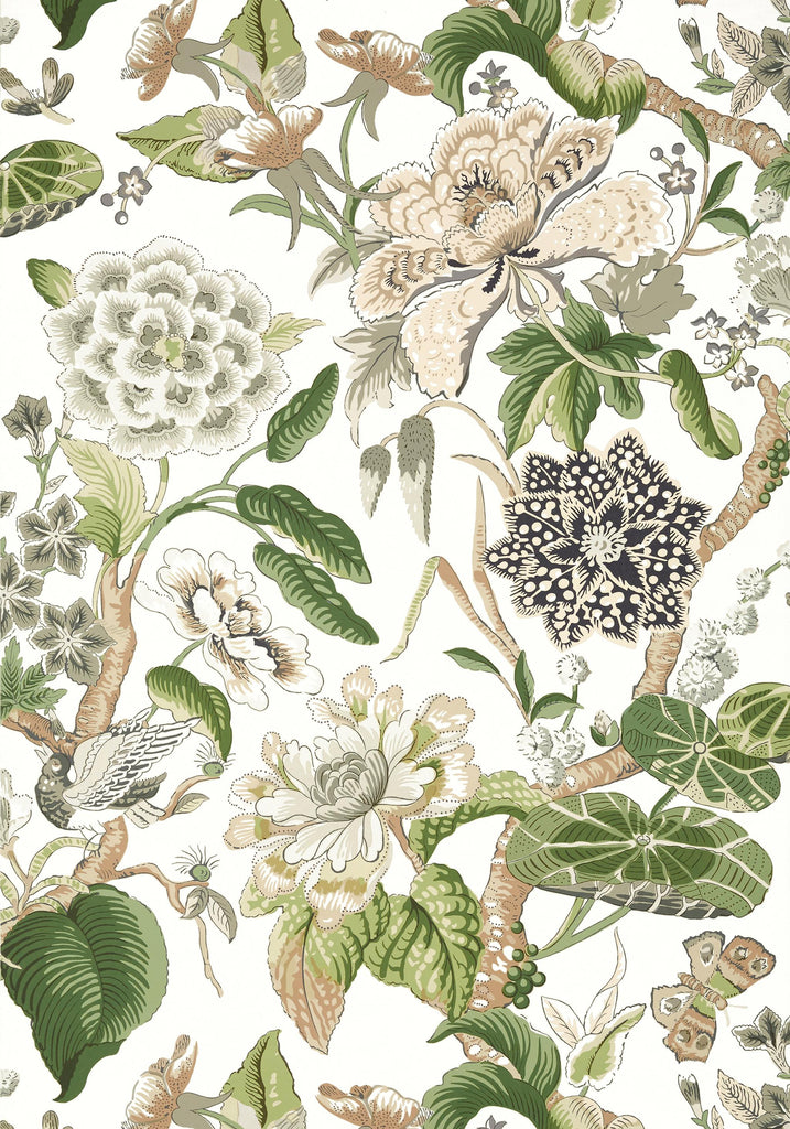 Thibaut HILL GARDEN White and Green Wallpaper