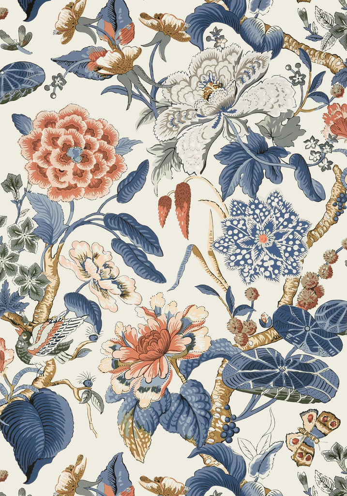 Thibaut HILL GARDEN Brick and Navy Wallpaper