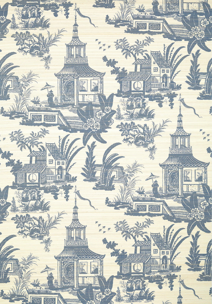 Thibaut EMPRESS COURT Navy Wallpaper