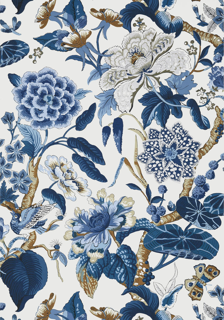 Thibaut HILL GARDEN Blue and White Wallpaper