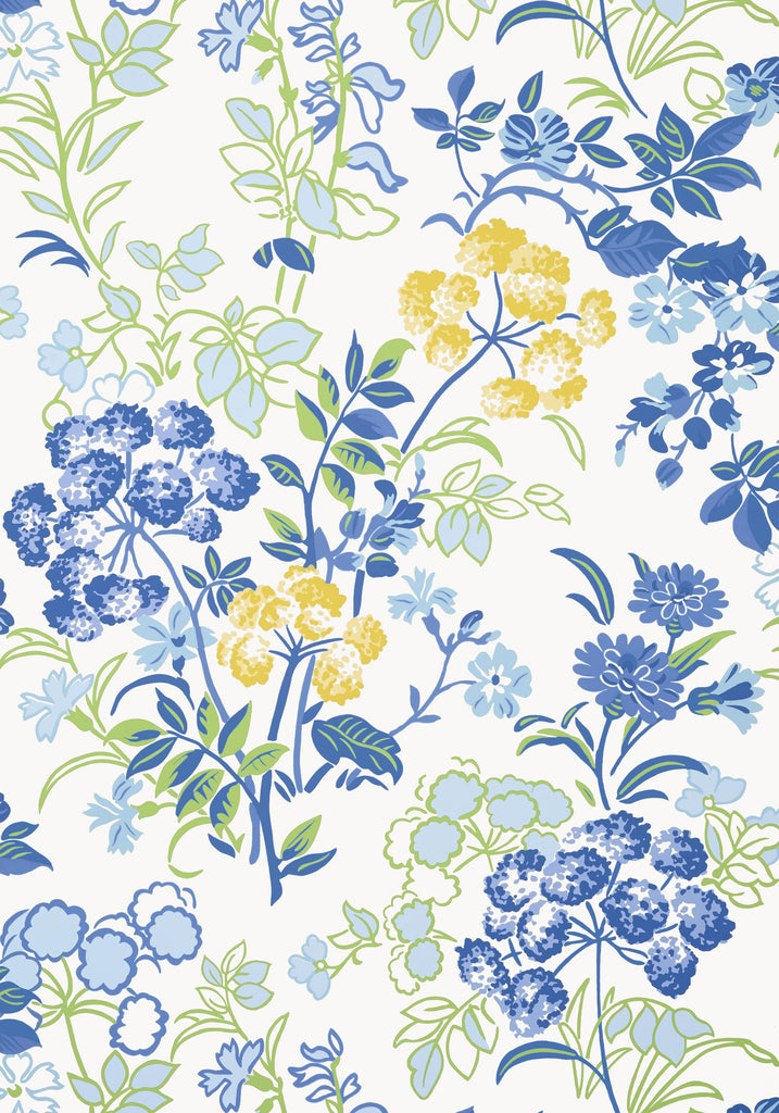 Thibaut SPRING GARDEN Blue and White Wallpaper