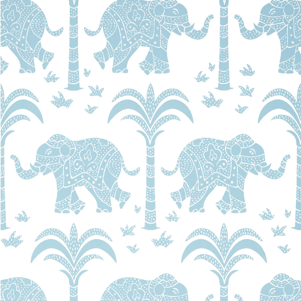 Thibaut ELEPHANT French Blue Wallpaper