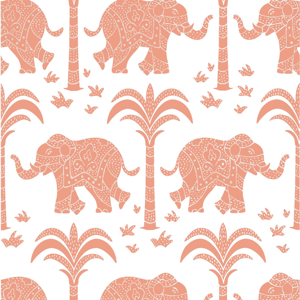 Thibaut ELEPHANT Coral Wallpaper