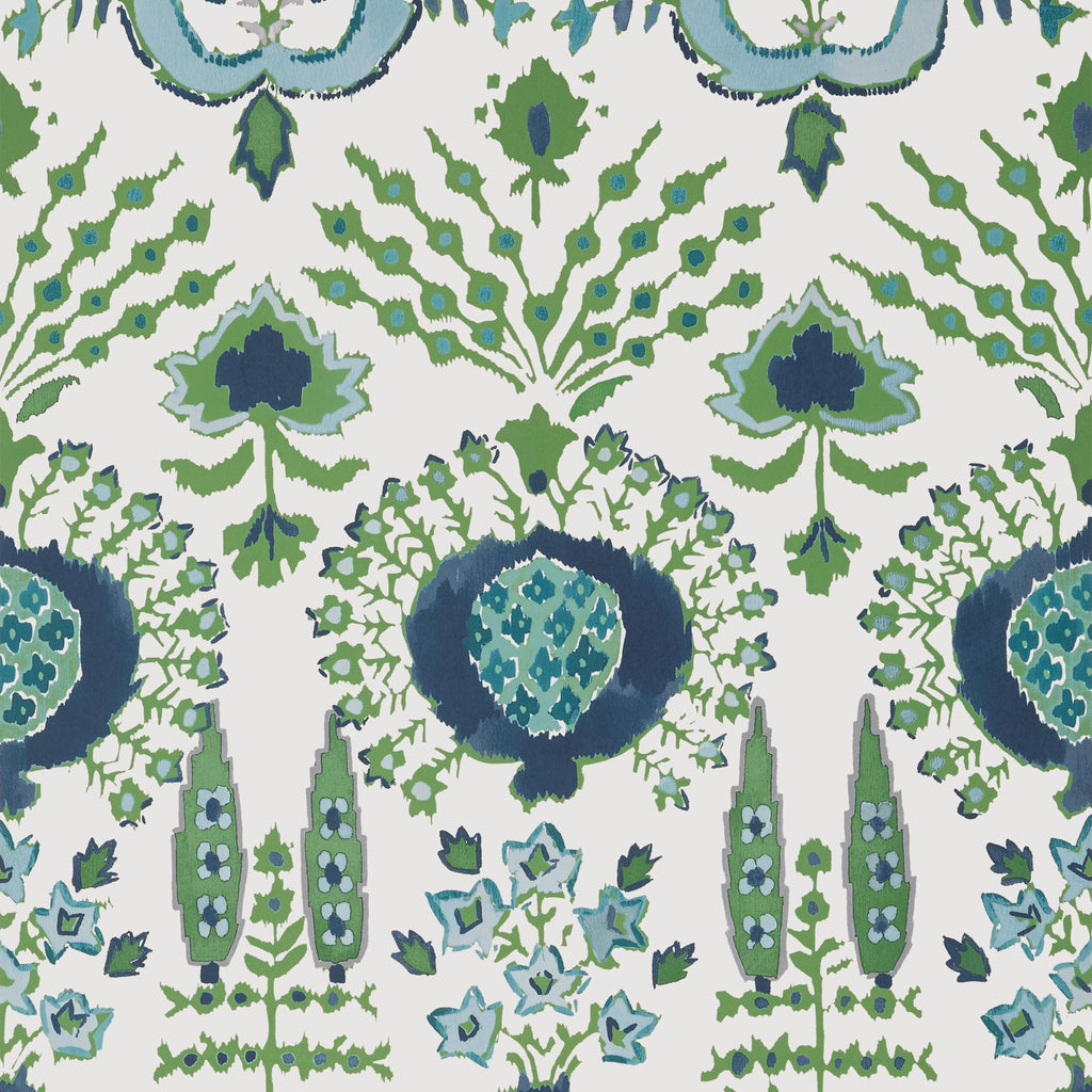 Thibaut MENDOZA SUZANI Blue and Green on White Wallpaper