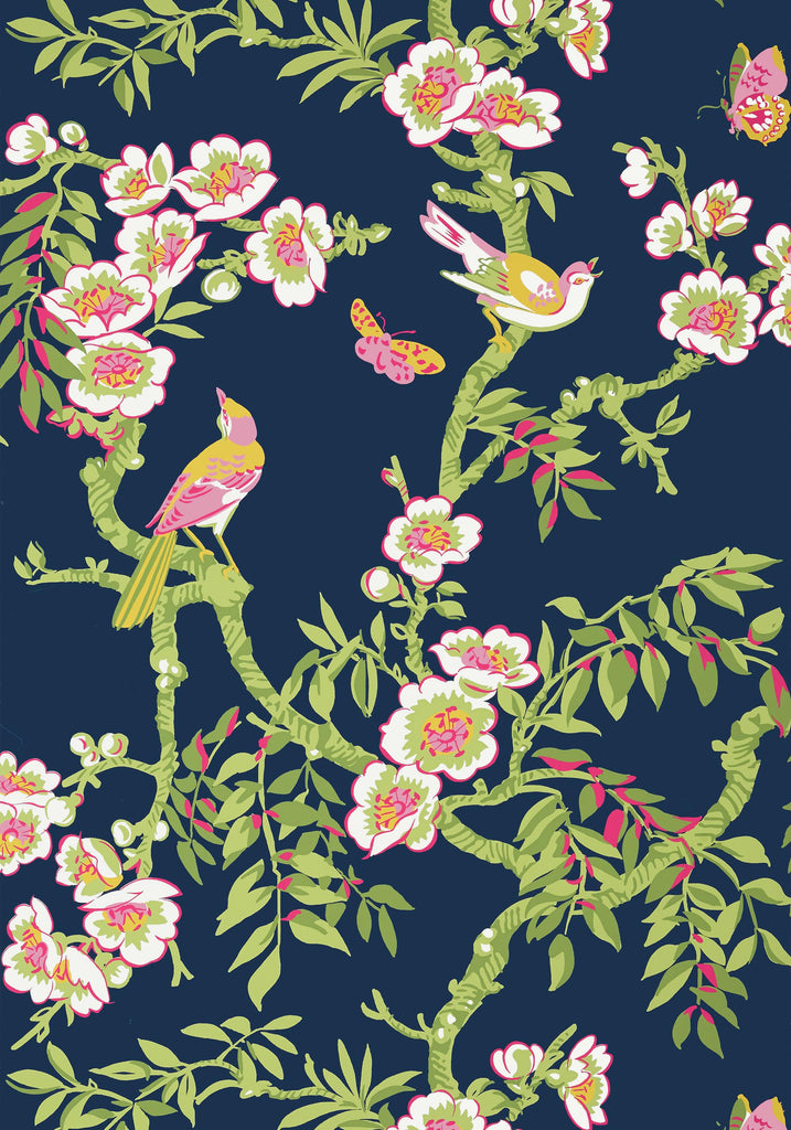 Thibaut YUKIO Navy and Pink Wallpaper