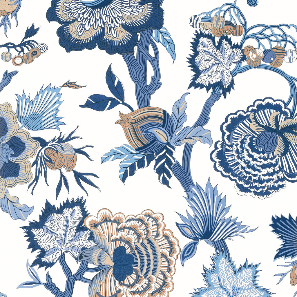 Thibaut INDIENNE JACOBEAN Blue and White Wallpaper