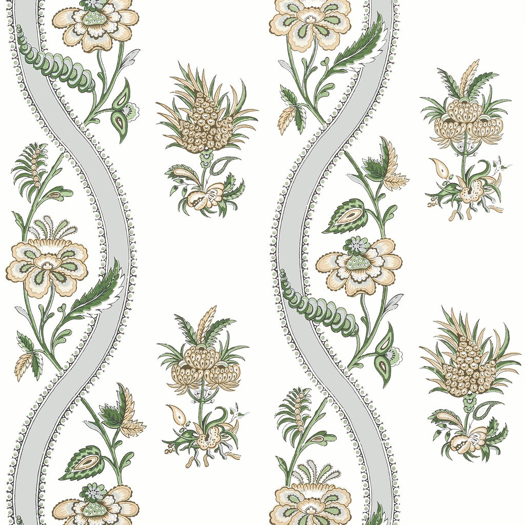 Thibaut RIBBON FLORAL Green Wallpaper