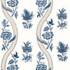 Thibaut Ribbon Floral Blue And White Wallpaper