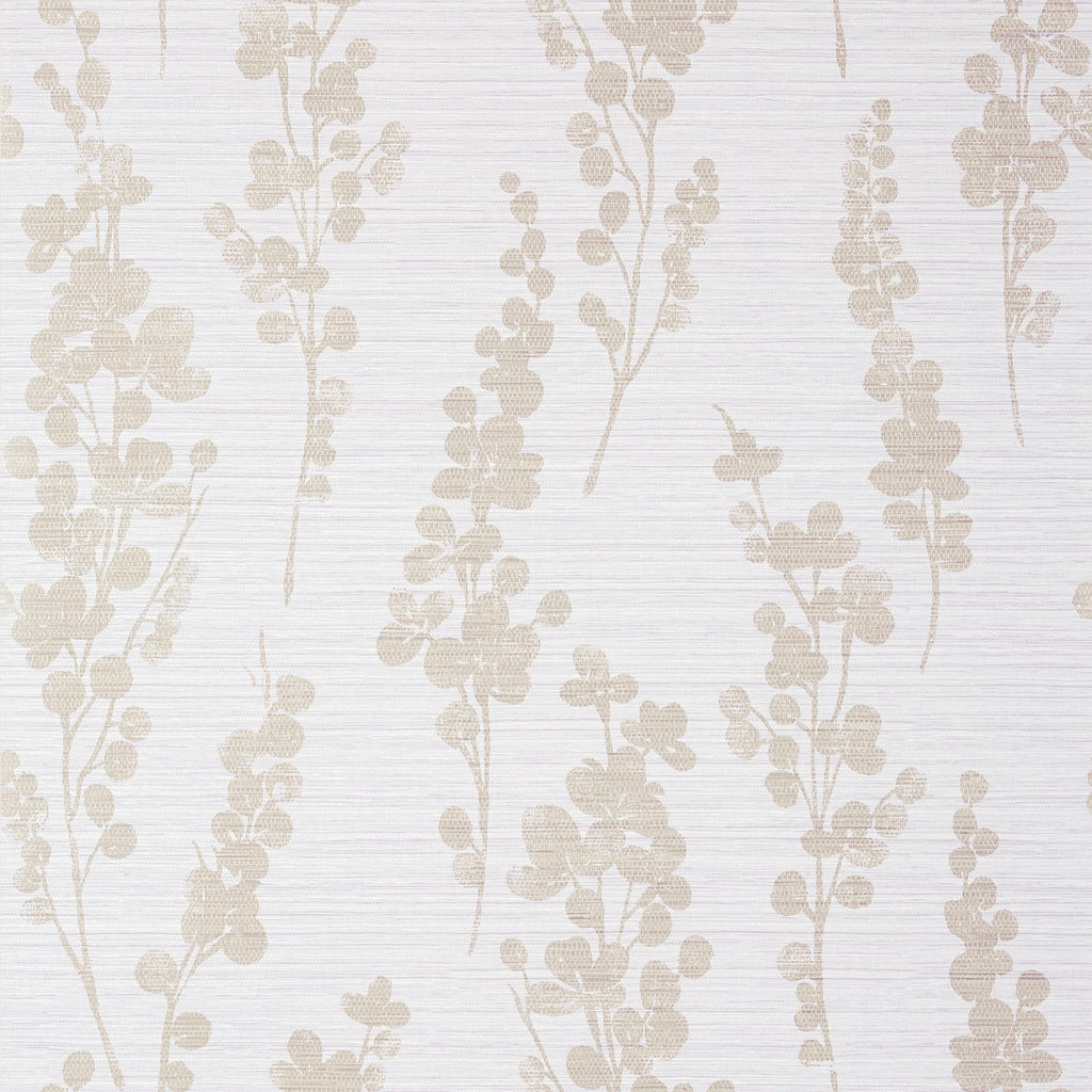 Thibaut SPRING BLOOMS Metallic Pewter on Lavender Wallpaper