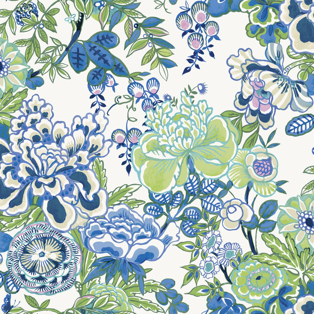 Thibaut PEONY GARDEN Blue and Green Wallpaper