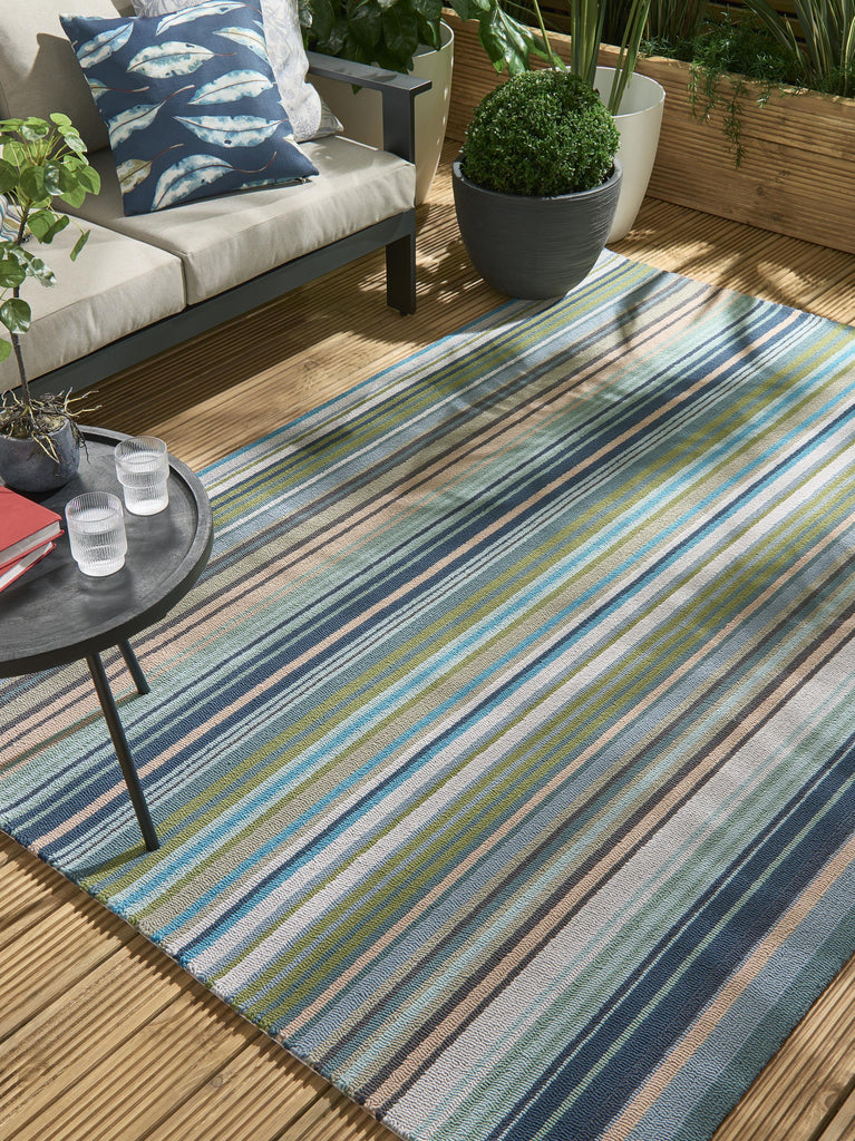 Brink & Campman In-Outdoor HAR Spectro Stripes-Emerald/Marine/Rust outdoor 5'3 x 7'6 Rug