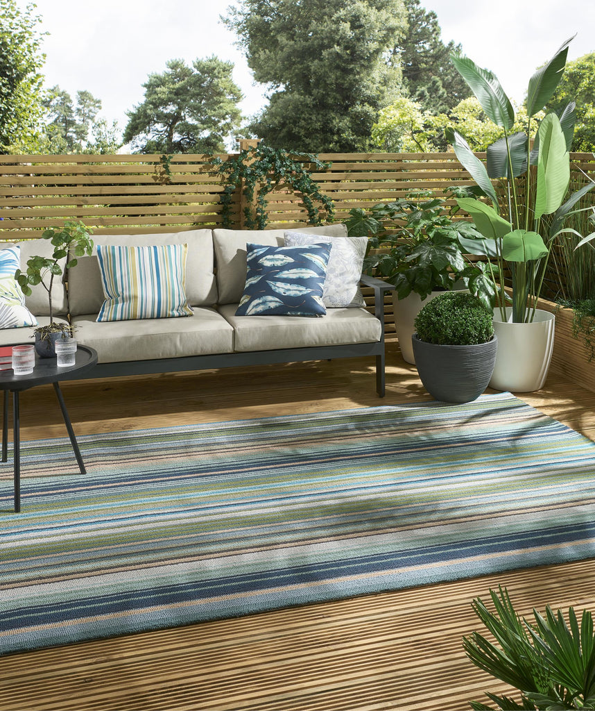 Brink & Campman In-Outdoor HAR Spectro Stripes-Emerald/Marine/Rust outdoor 5'3 x 7'6 Rug