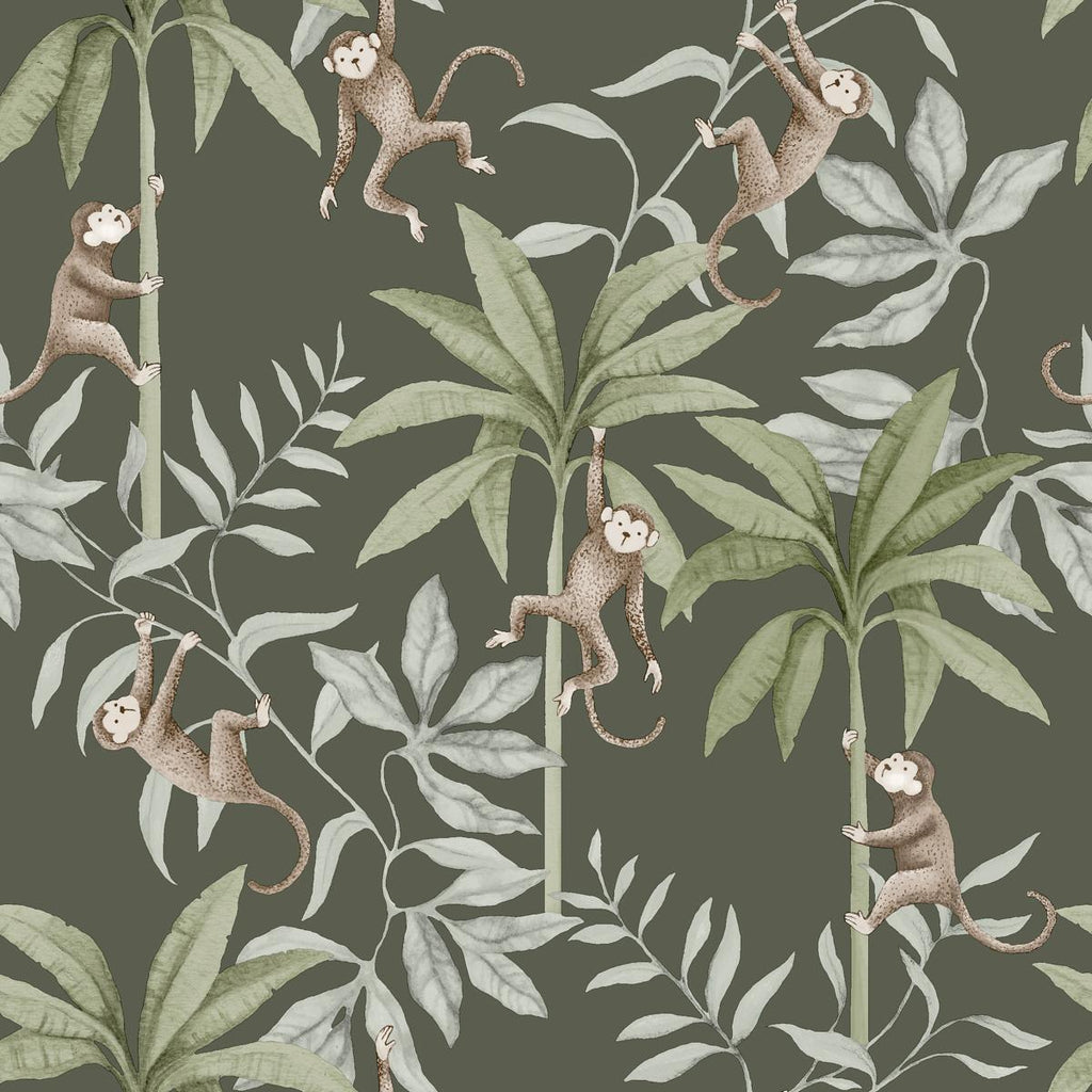 Borastapeter Jungle Friends Pewter Green Wallpaper