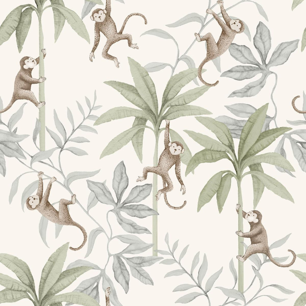 Borastapeter Jungle Friends Cocoa And Sage Wallpaper