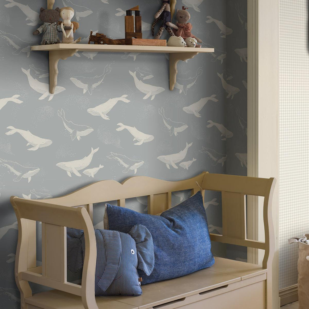 Borastapeter Whales Slate Wallpaper