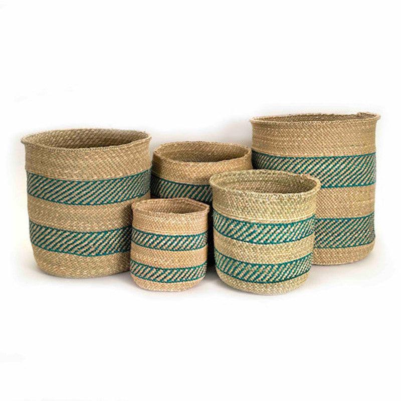 DecoratorsBest 12" Iringa Basket - Turquoise Stripe