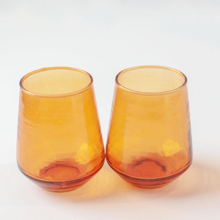 DecoratorsBest Handblown Hammered Glass Water Tumbler, Amber - set of 4