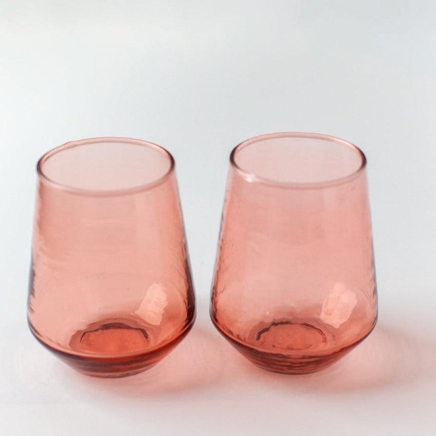 DecoratorsBest Handblown Hammered Glass Water Tumbler, Blush - set of 4