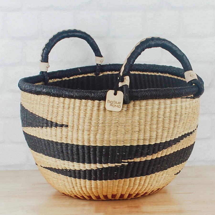 DecoratorsBest Bolga Baskets - Large Round Two Handle Natural Palette