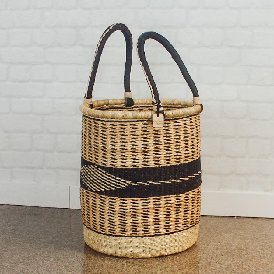 DecoratorsBest Solid Stripe Bolga Baskets - Laundry Hamper Natural Palette