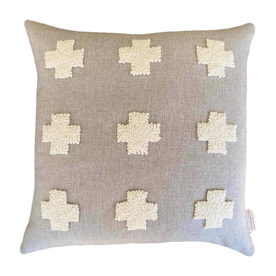 DecoratorsBest without insert Punch Needle Naturals Pillow - Crosses