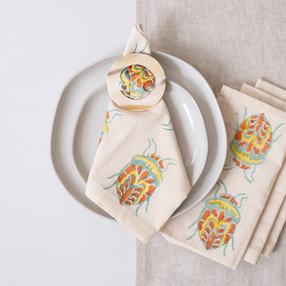 DecoratorsBest Hand Block Printed Napkin ~ Vernal Jewel Bug