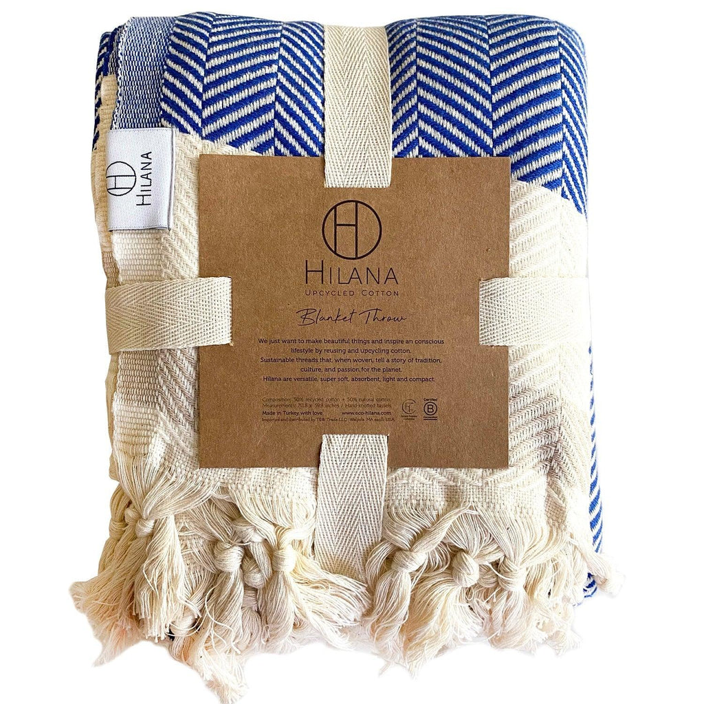 DecoratorsBest Pipa Sustainable Hand-loomed Throw Blanket - Blue