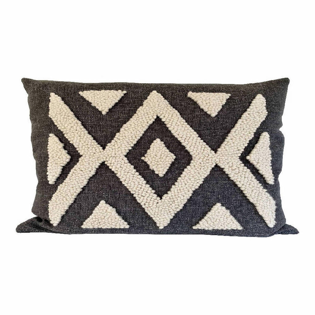 DecoratorsBest without insert Punch Needle Ndebele Lumbar Pillow - Pattern 2 - Natural on Charcoal