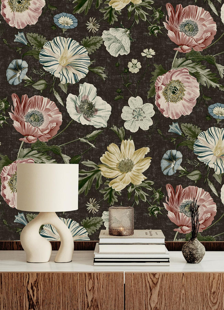 RoomMates Vintage Poppy Black Peel and Stick Black Wallpaper