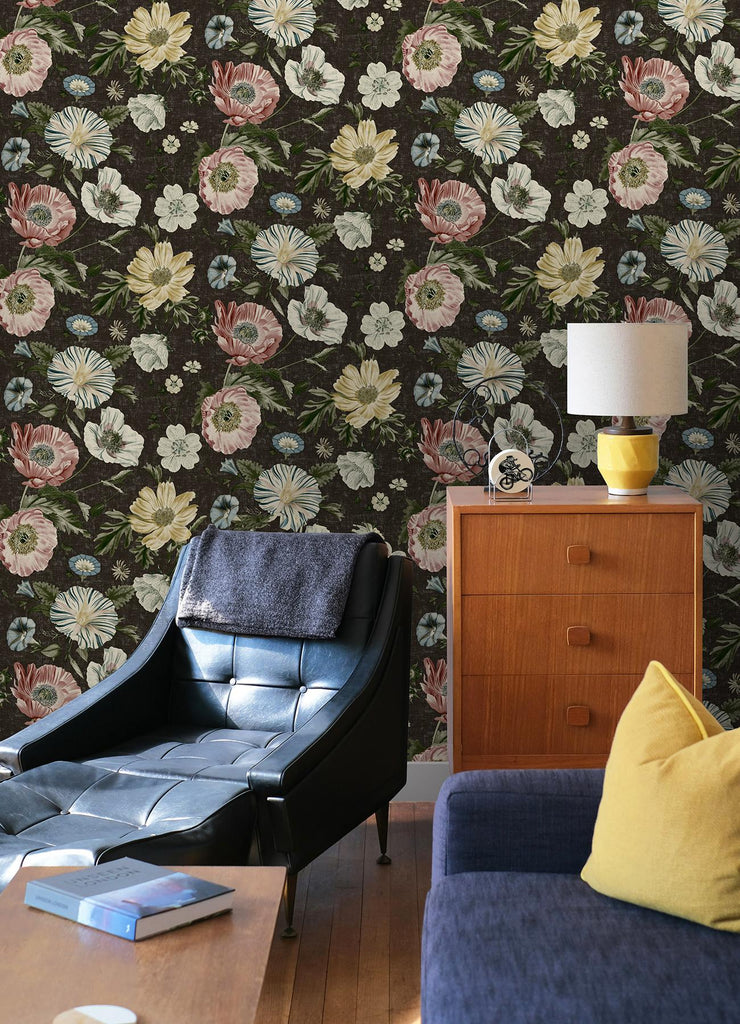 RoomMates Vintage Poppy Black Peel and Stick Black Wallpaper