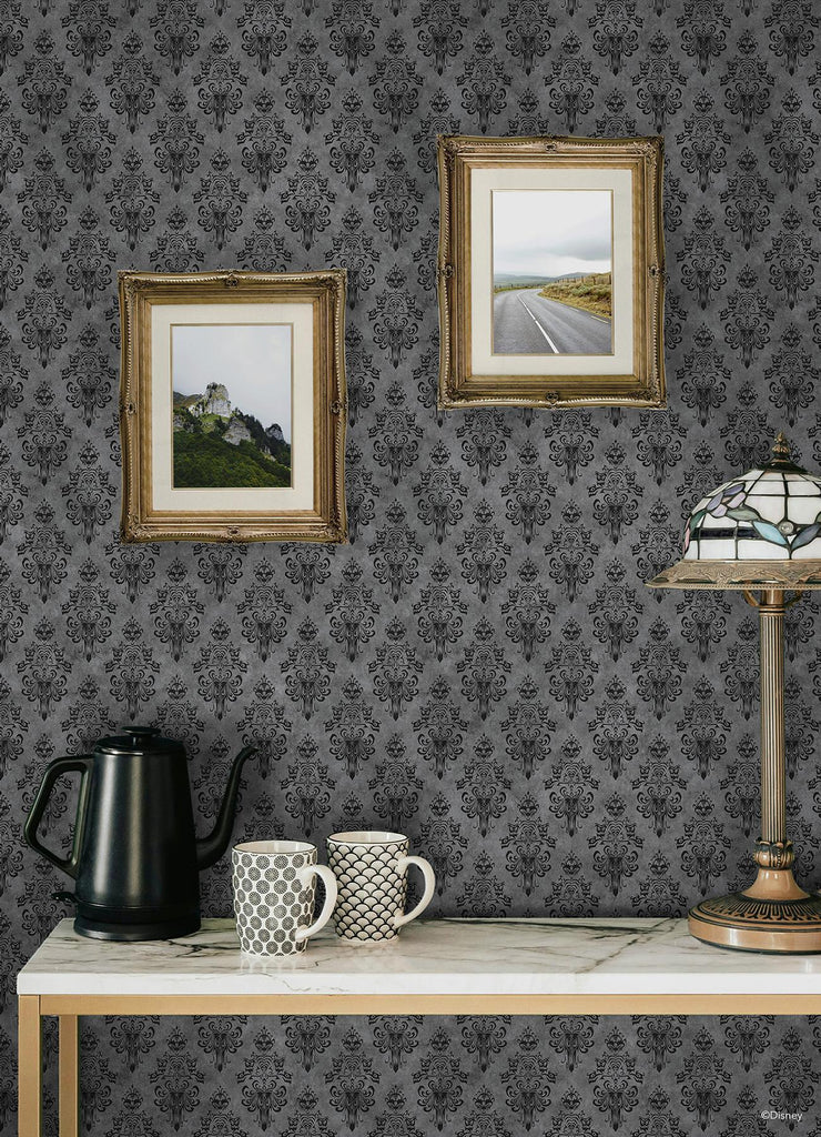 RoomMates Disney Haunted Mansion Grey Peel and Stick Grey Wallpaper