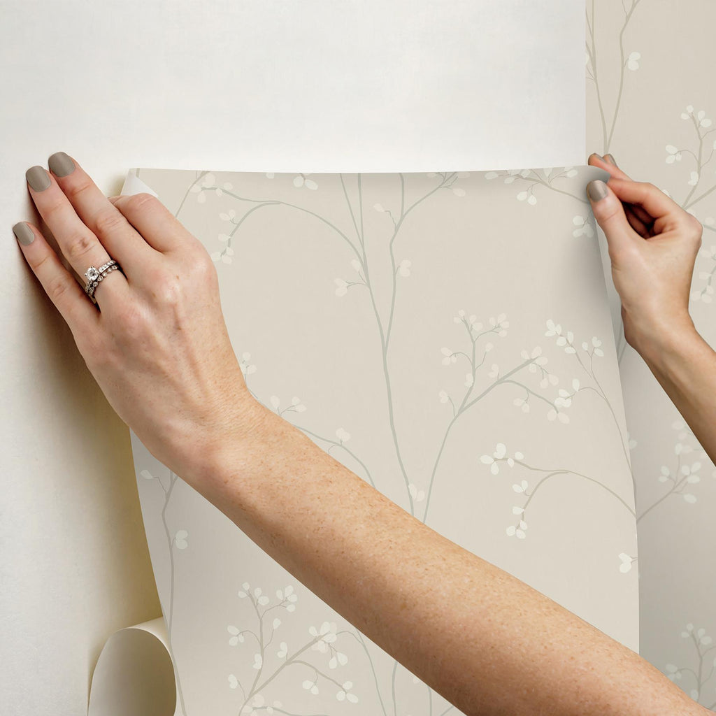 RoomMates Blossom Stripe Cream Peel and Stick Neutral Wallpaper