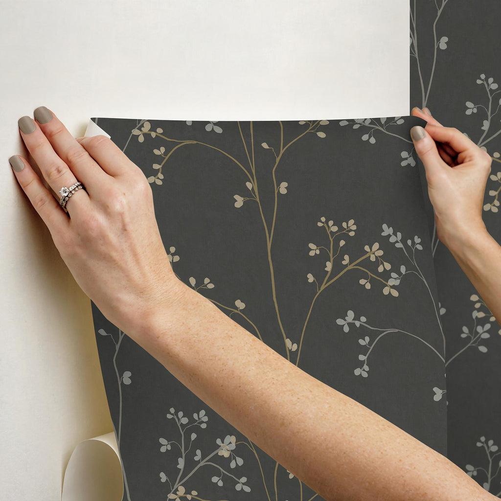 RoomMates Blossom Stripe Black Peel and Stick Black Wallpaper