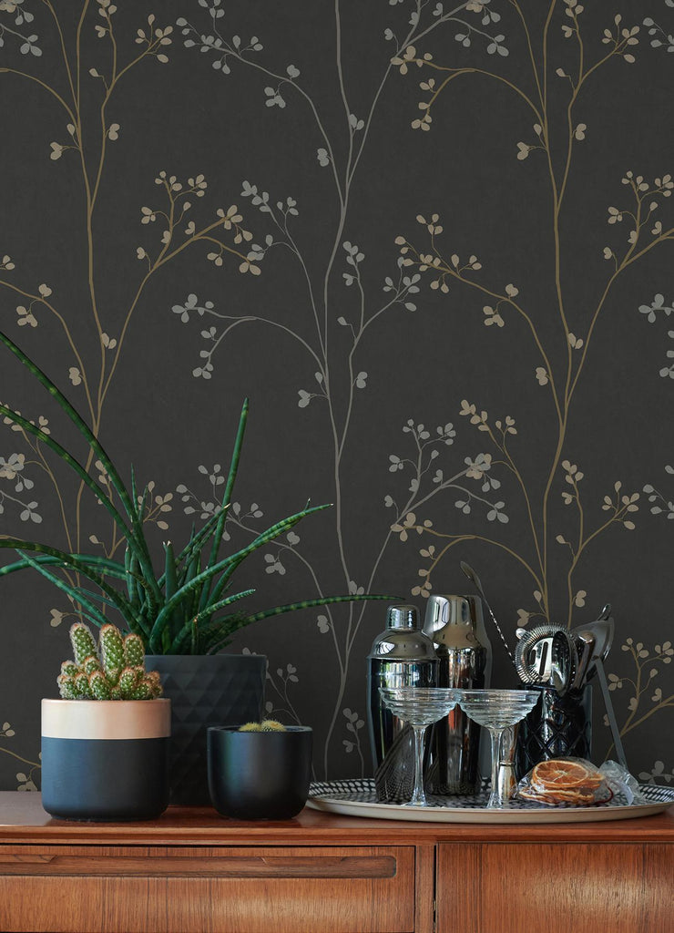 RoomMates Blossom Stripe Black Peel and Stick Black Wallpaper