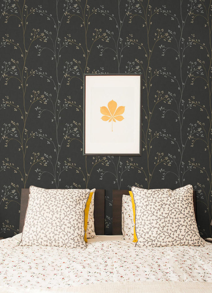 RoomMates Blossom Stripe Black Peel and Stick Black Wallpaper