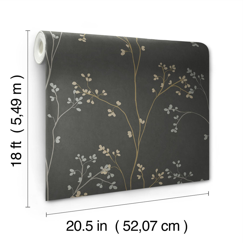 RoomMates Blossom Stripe Black Peel and Stick Black Wallpaper