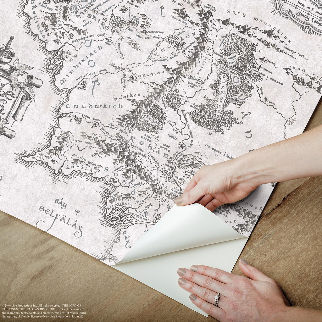 RoomMates Lord of the Rings Black & White Middle Earth Map Peel and Stick White Wallpaper