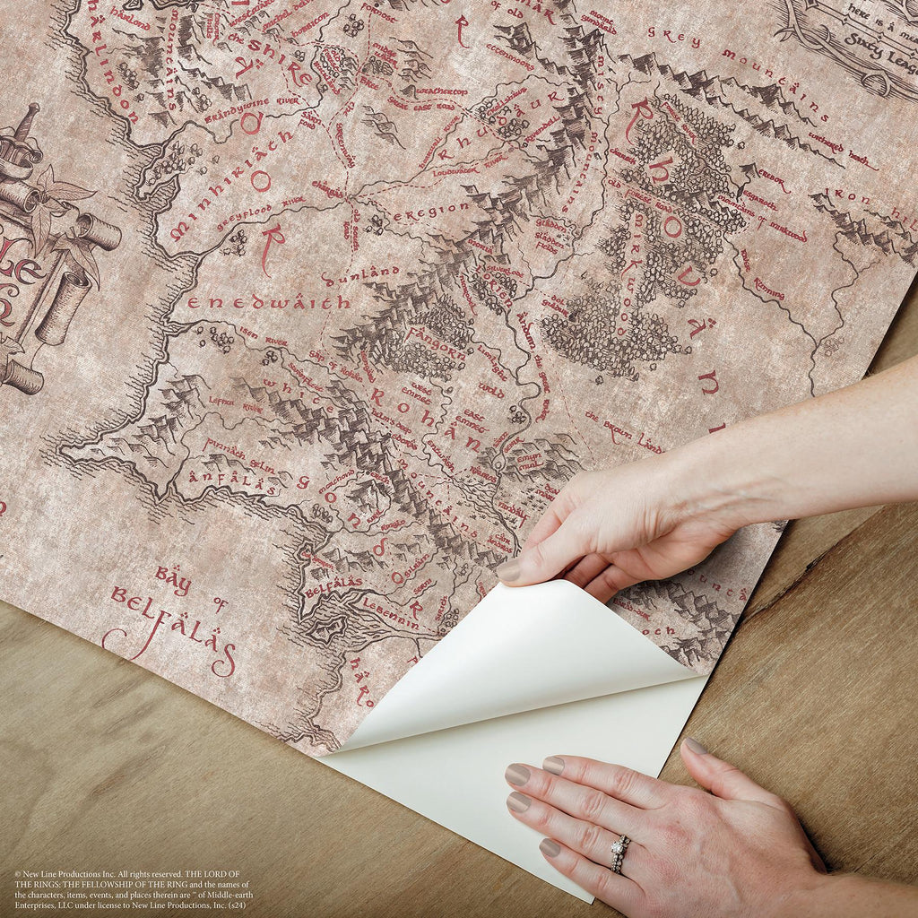 RoomMates Lord of the Rings Parchment Middle Earth Map Peel and Stick Brown Wallpaper