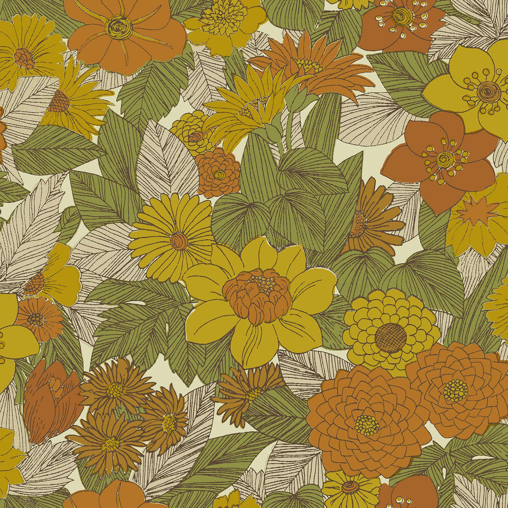 RoomMates Retro Floral Yellow & Orange Peel and Stick Yellow Wallpaper