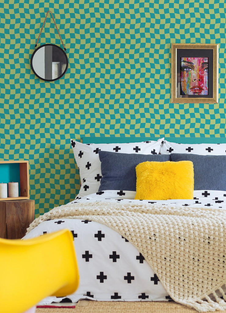 RoomMates Groovy Checker Lime Peel and Stick Green Wallpaper