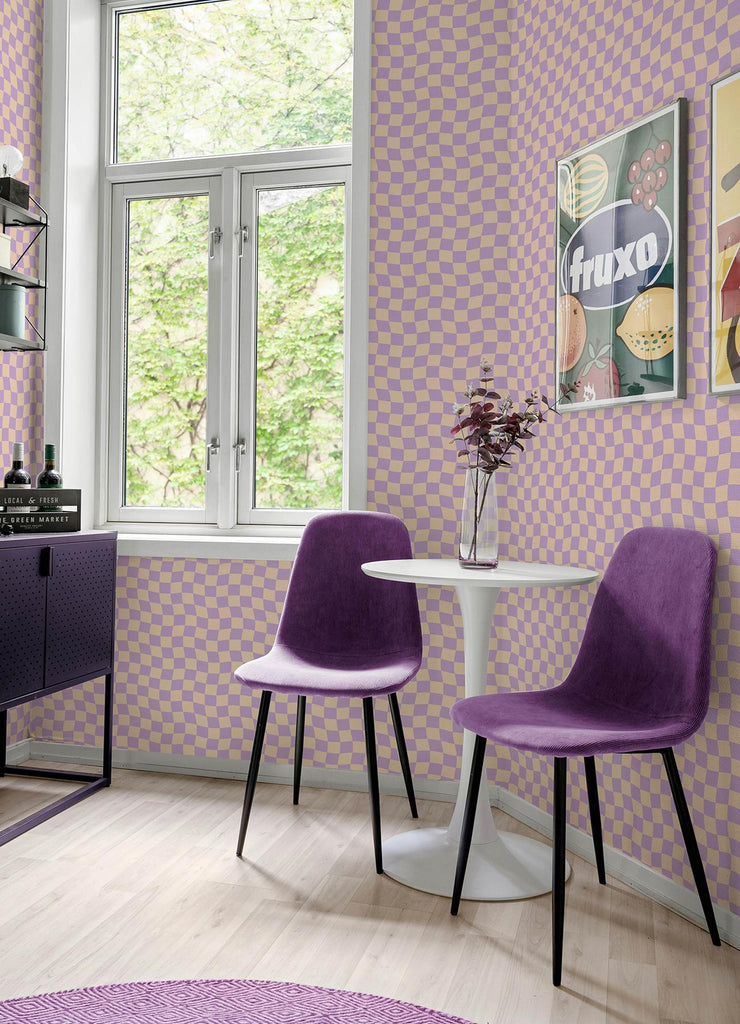 RoomMates Groovy Checker Purple Peel and Stick Purple Wallpaper