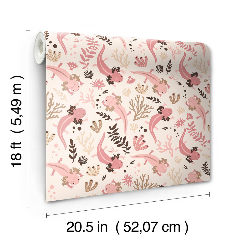 RoomMates Axolotl Pink Underwater Garden Peel and Stick Pink Wallpaper