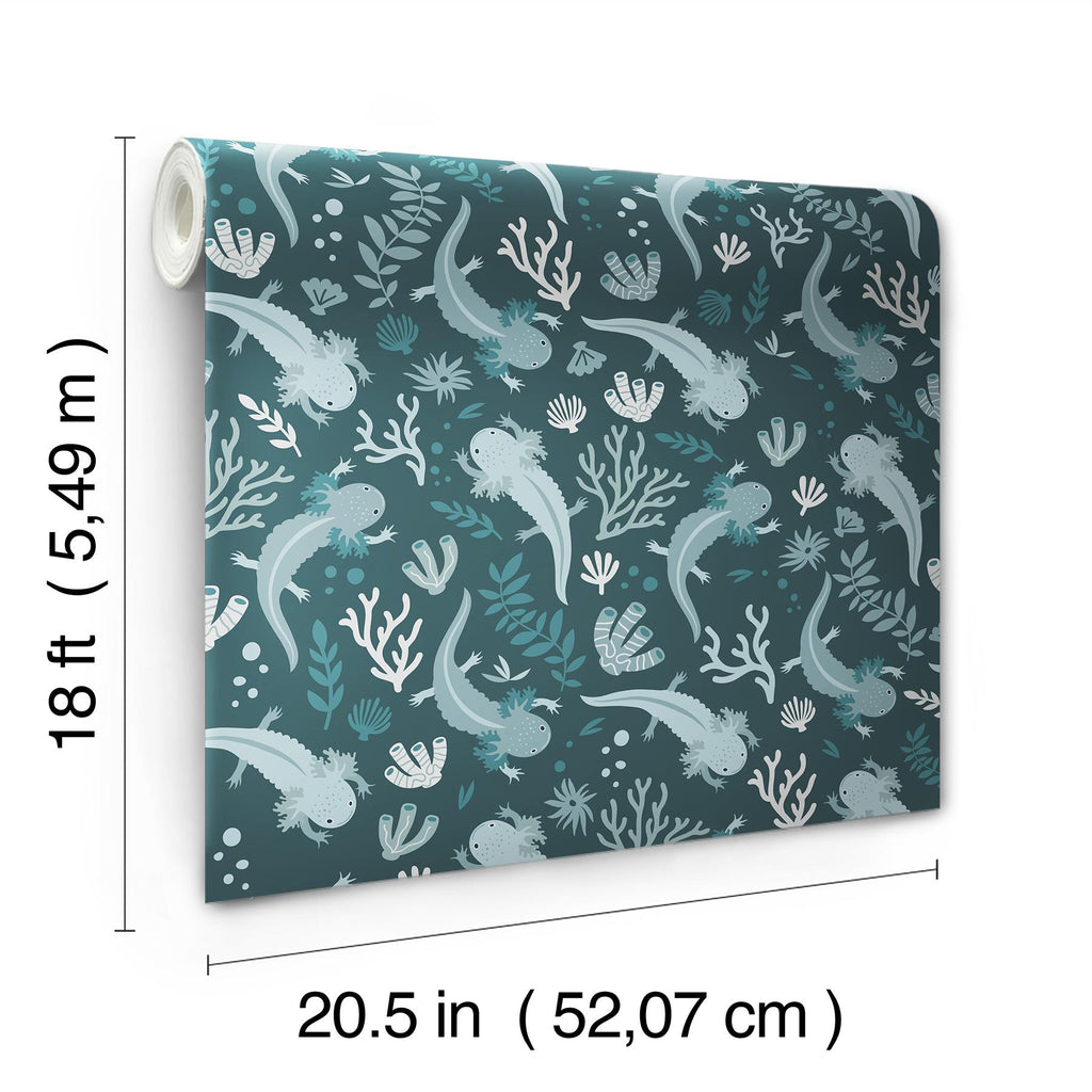 RoomMates Axolotl Blue Underwater Garden Peel and Stick Blue Wallpaper