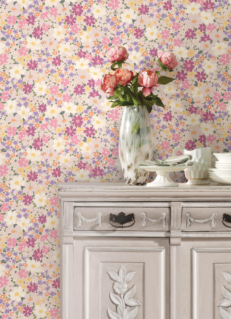 RoomMates Wildflower Impressions Magenta Peel and Stick Pink Wallpaper