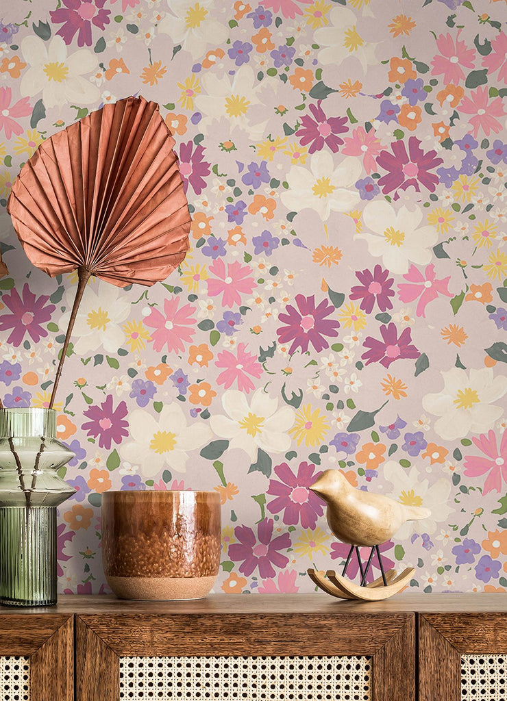 RoomMates Wildflower Impressions Magenta Peel and Stick Pink Wallpaper