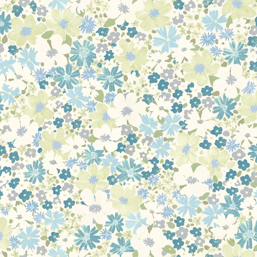 RoomMates Wildflower Impressions Aqua Peel and Stick Blue Wallpaper