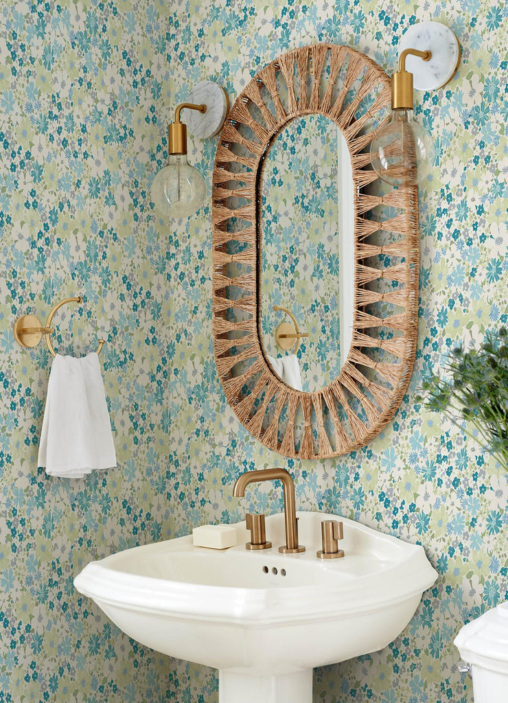 RoomMates Wildflower Impressions Aqua Peel and Stick Blue Wallpaper