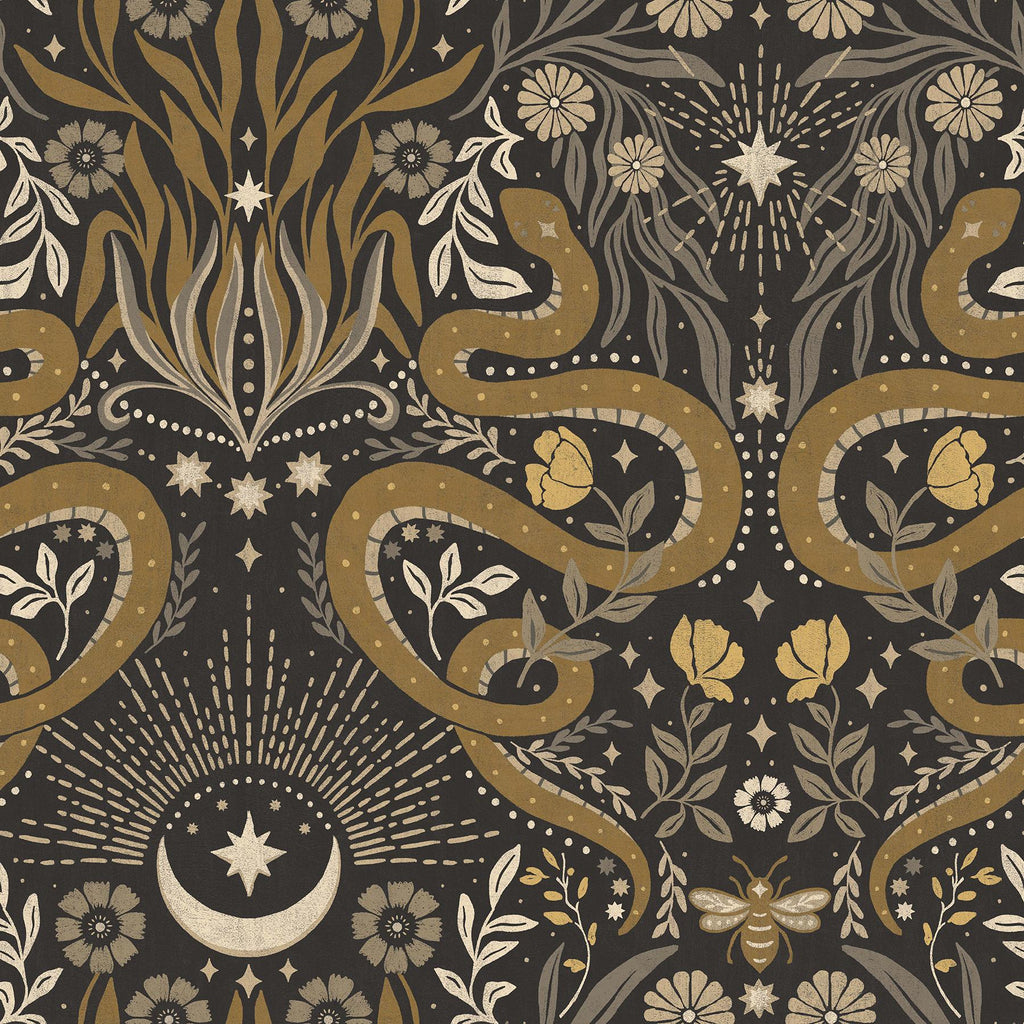 RoomMates Mystic Serpent Black Gold Peel and Stick Black Wallpaper