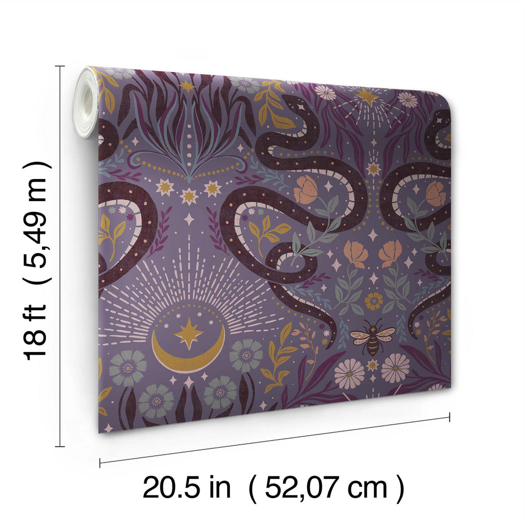 RoomMates Mystic Serpent Plum Peel and Stick Purple Wallpaper