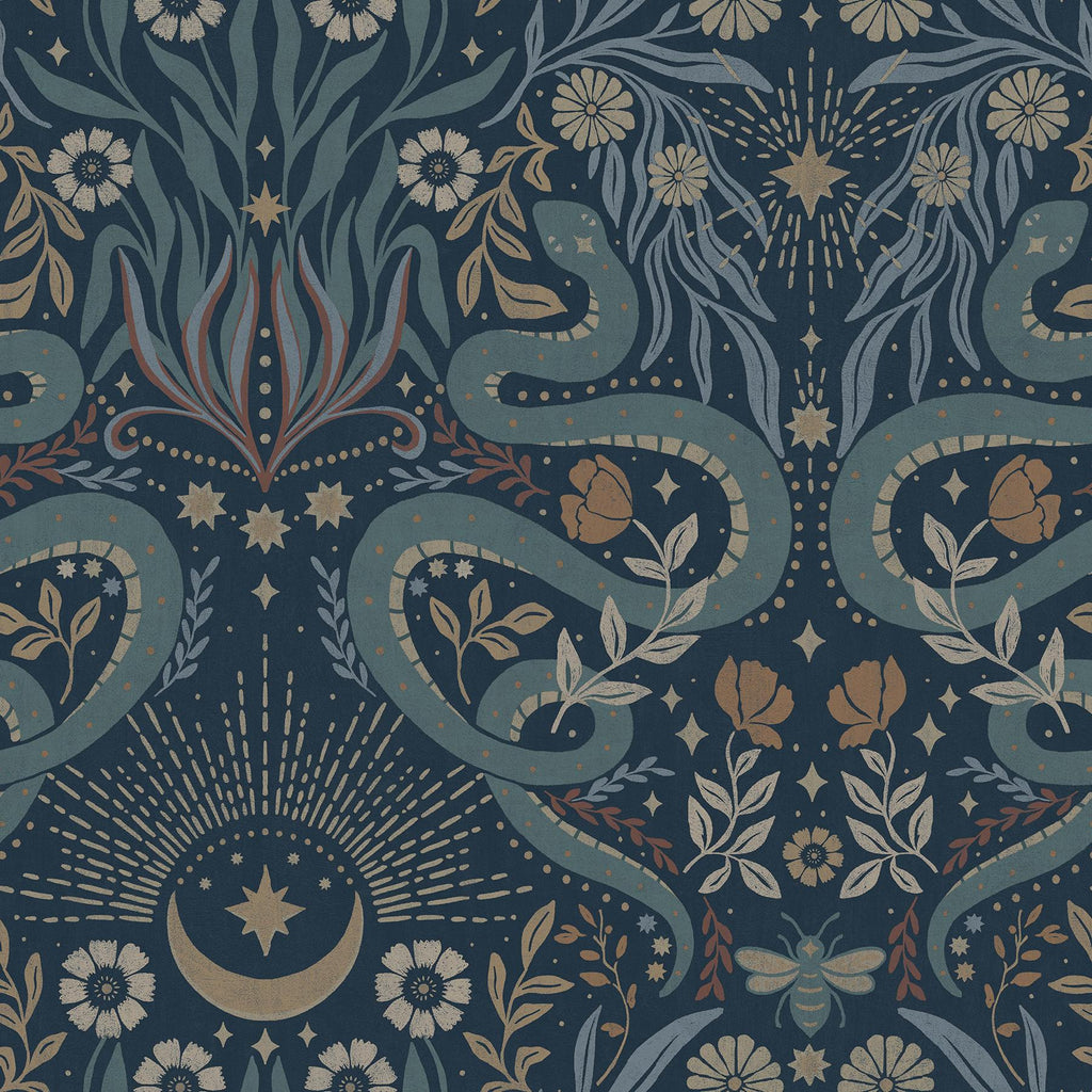 RoomMates Mystic Serpent Navy Peel and Stick Blue Wallpaper